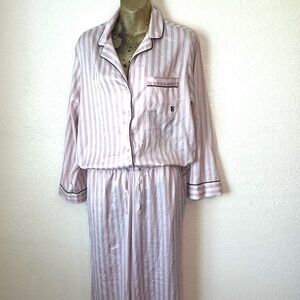 Victoria’s Secret Pink Striped Satin Pajama Set | Size S | Button Top & Pants